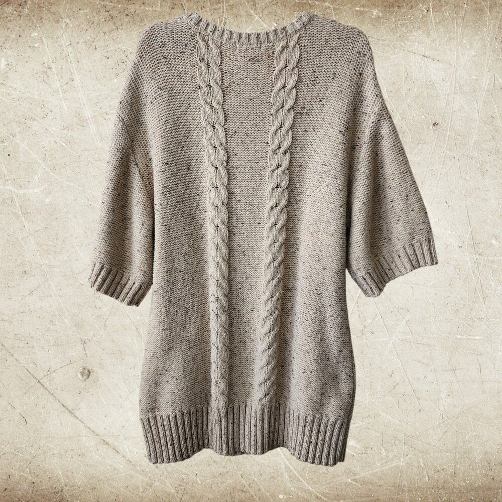 a.n.a Cable-Knit Oatmeal-Marled Deep V-Neck Sweater Size 1X - Picture 4 of 5